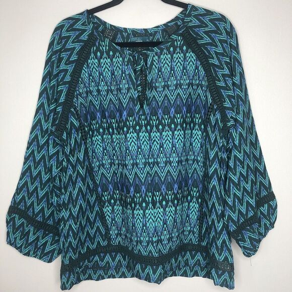 Prana Tops - Prana Women's XL Green Purple Long Sleeve Bohemian Lightweight Crochet Tunic Top